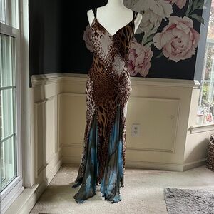 Cache Animal Print Maxi Dress with Blue Accents